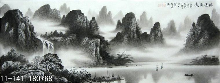 六尺國(guó)畫水墨山水