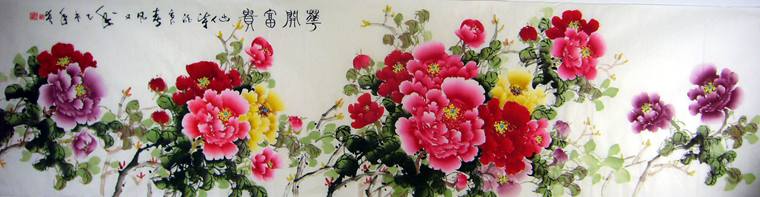 八尺對開牡丹畫