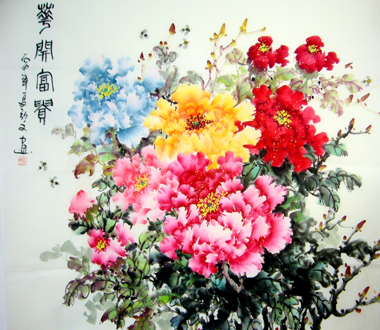 水墨畫斗方牡丹