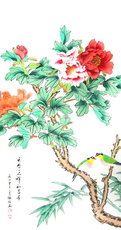 三尺工筆畫牡丹