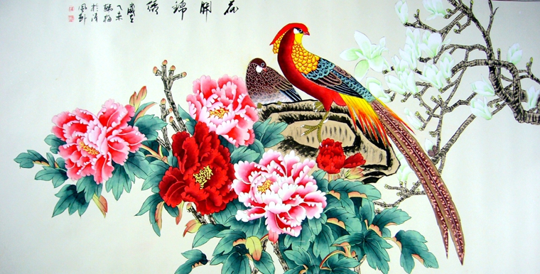 四尺花鳥牡丹畫