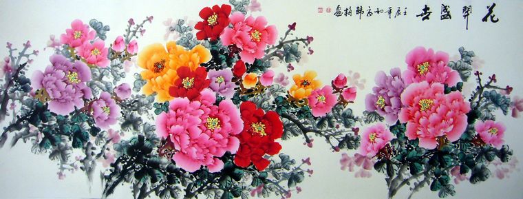 小六尺國(guó)畫牡丹