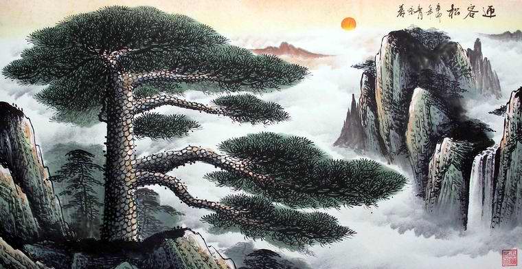 三尺山水畫(huà)迎客松