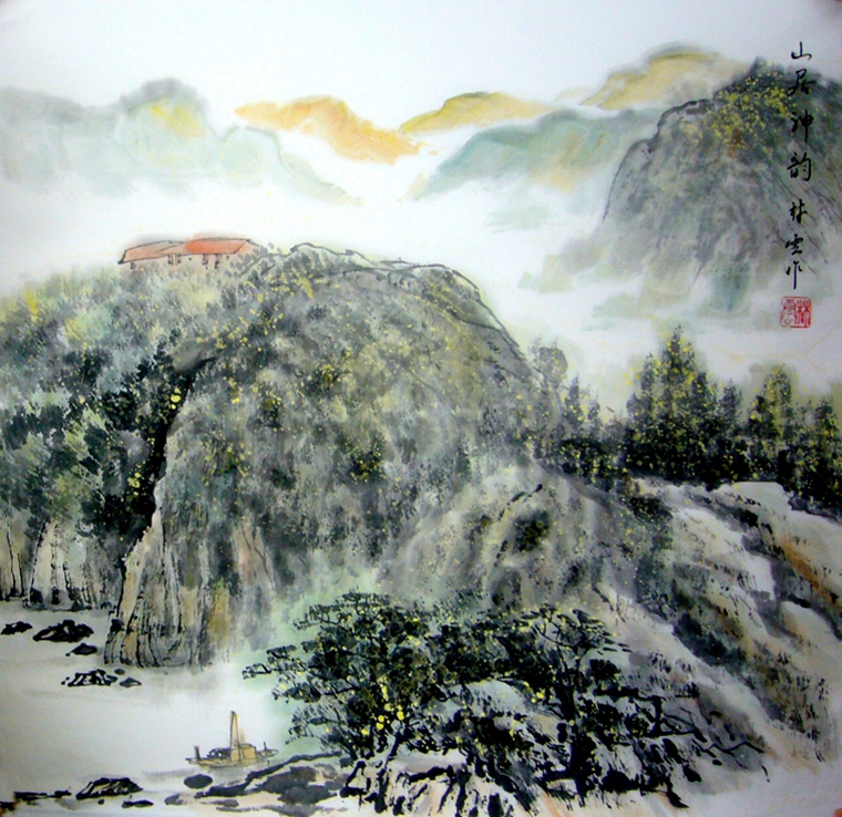 斗方水墨山水畫