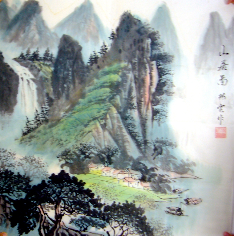 斗方寫意山水風景畫