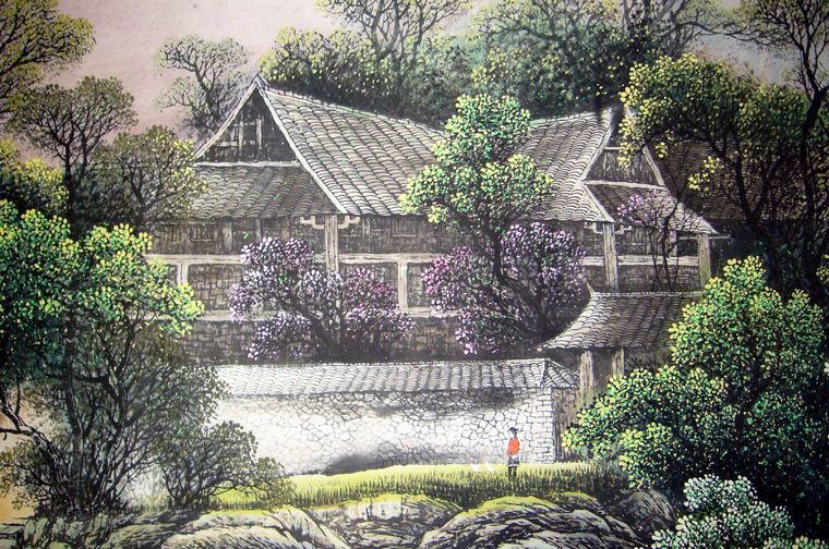 國畫鄉(xiāng)村山水