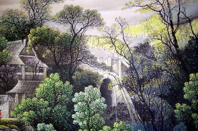 國畫鄉(xiāng)村山水
