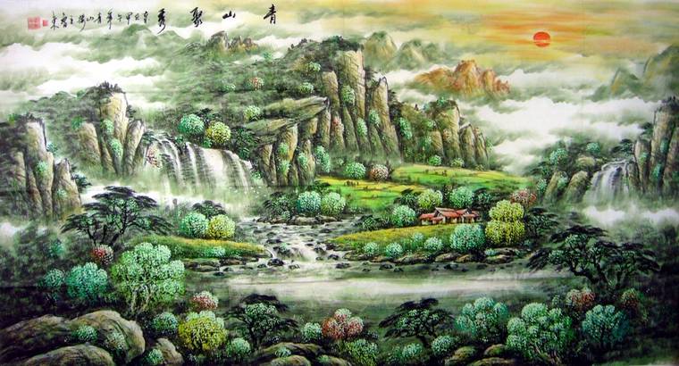 六尺瀑布山水畫