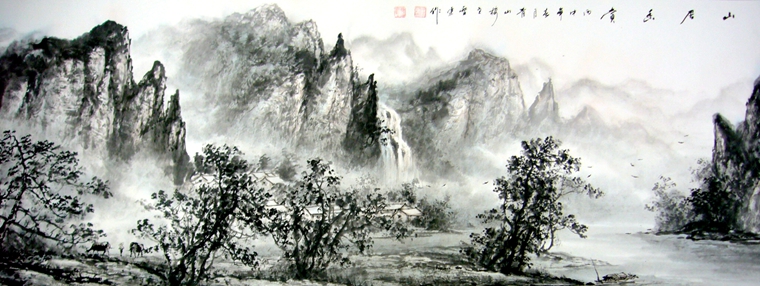 六尺水墨山水畫