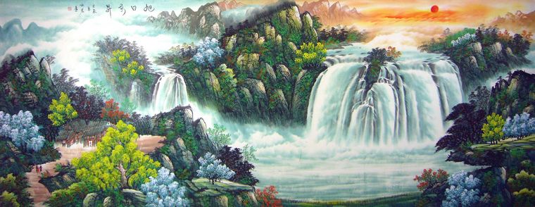 瀑布山水國畫