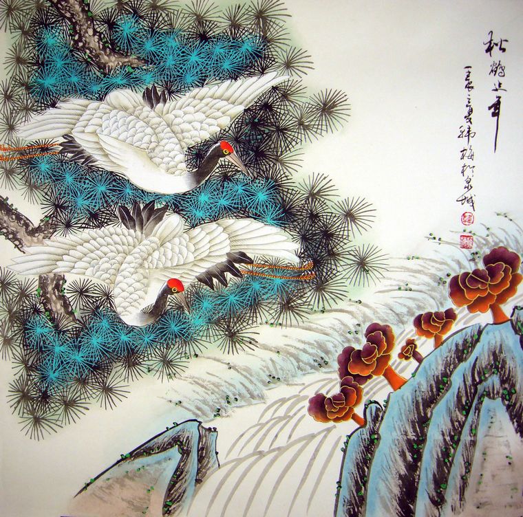 工筆白鶴圖