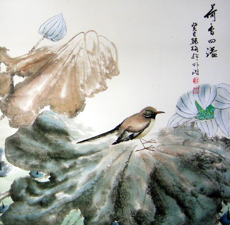 水墨丹青畫荷花圖
