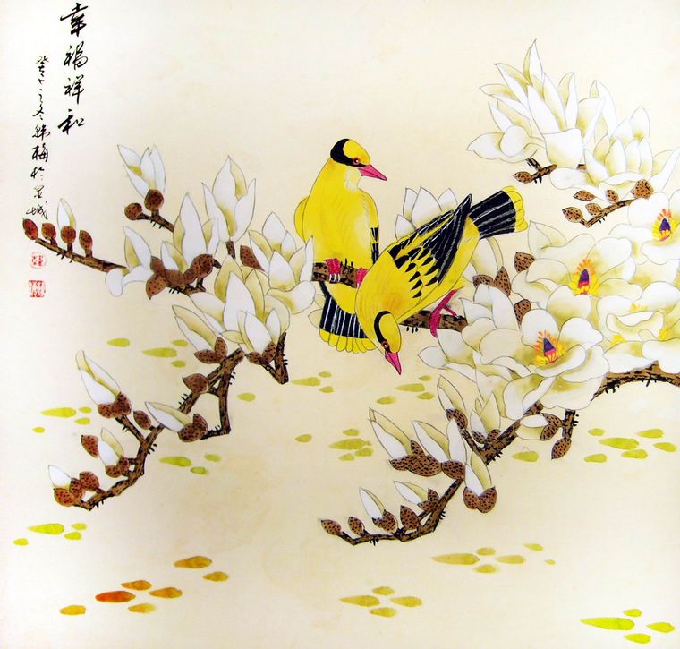 臥室工筆花鳥畫