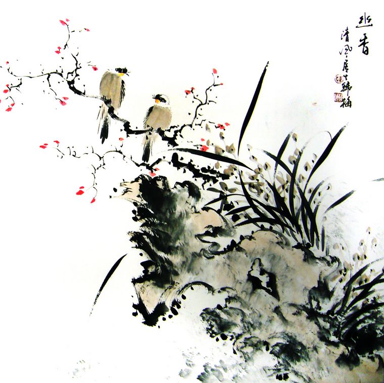 國畫花鳥斗方畫