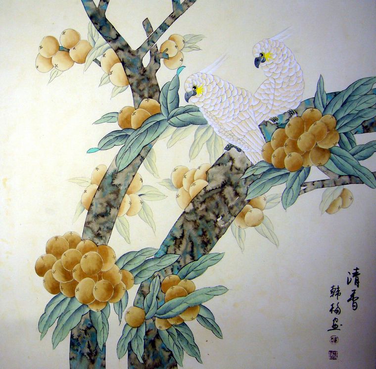 斗方工筆畫花鳥
