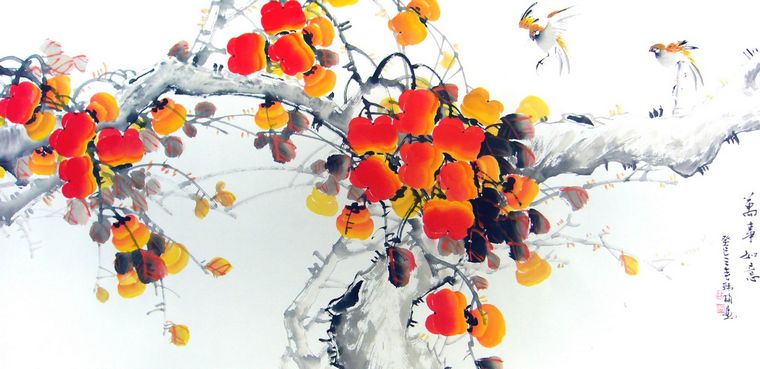 國畫柿子圖