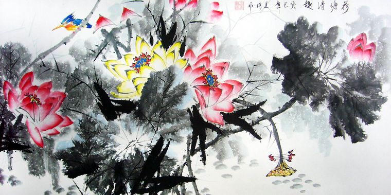 水墨荷花國(guó)畫
