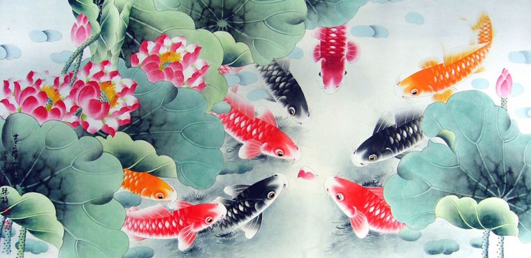 三尺國畫九魚圖