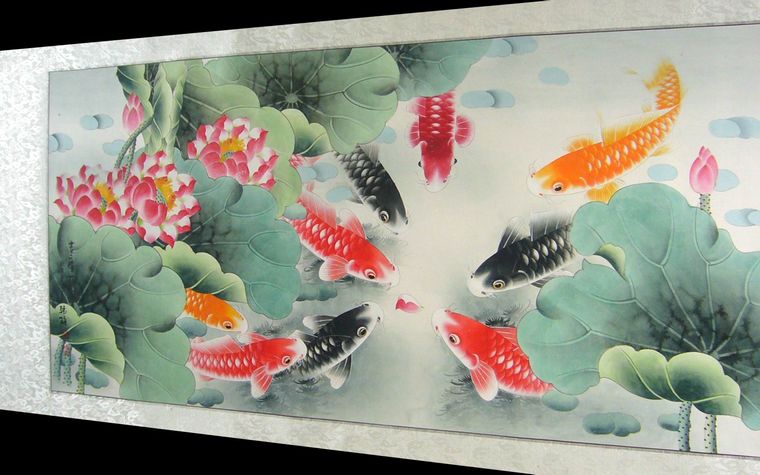 三尺國畫九魚圖