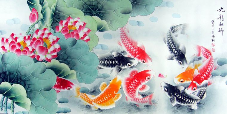 九魚圖風水畫