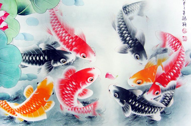 九魚圖風水畫