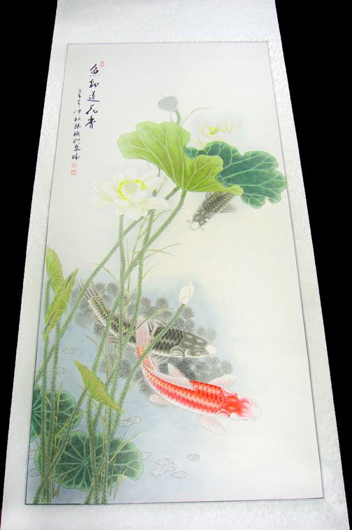 工筆畫荷花魚
