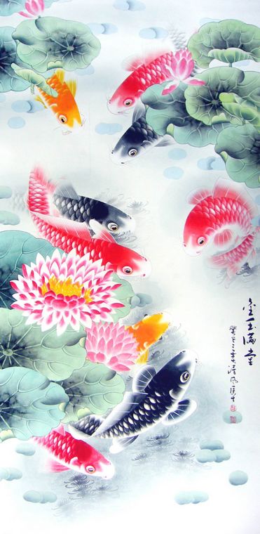 工筆畫九魚圖
