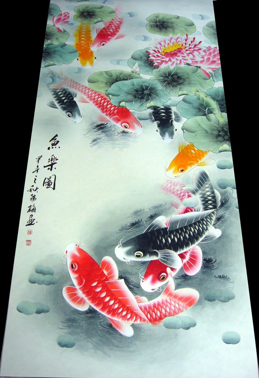 國畫工筆九魚