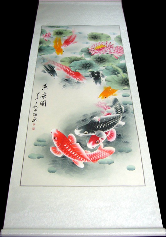 國畫工筆九魚