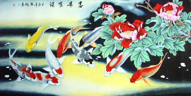 國(guó)畫精品九魚圖
