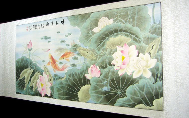 國畫荷花鯉魚