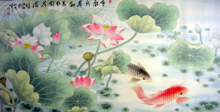 工筆荷花鯉魚圖