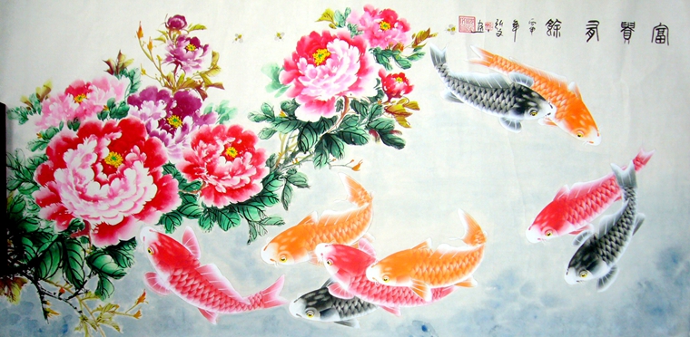 工筆牡丹魚