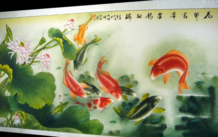 六尺工筆九魚圖