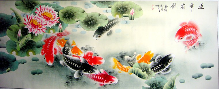 小六尺精品工筆九魚圖