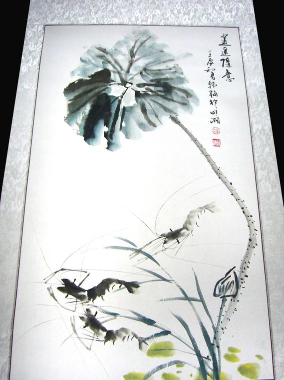 水墨畫蝦戲荷花