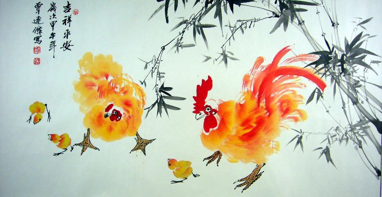 吉祥如意雄雞圖