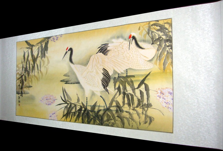 池塘白鶴圖