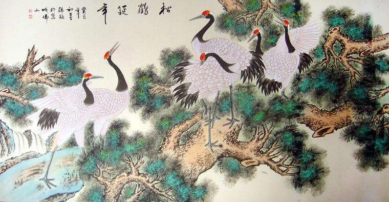 六尺國畫松鶴延年