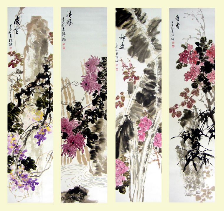 寫意花鳥畫四條屏