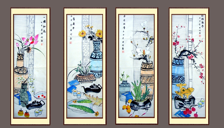 寫意花鳥四條屏